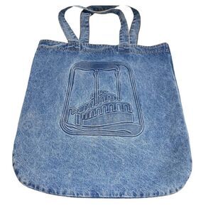 Denim Steamboat Embossed Shoulder Tote Bag